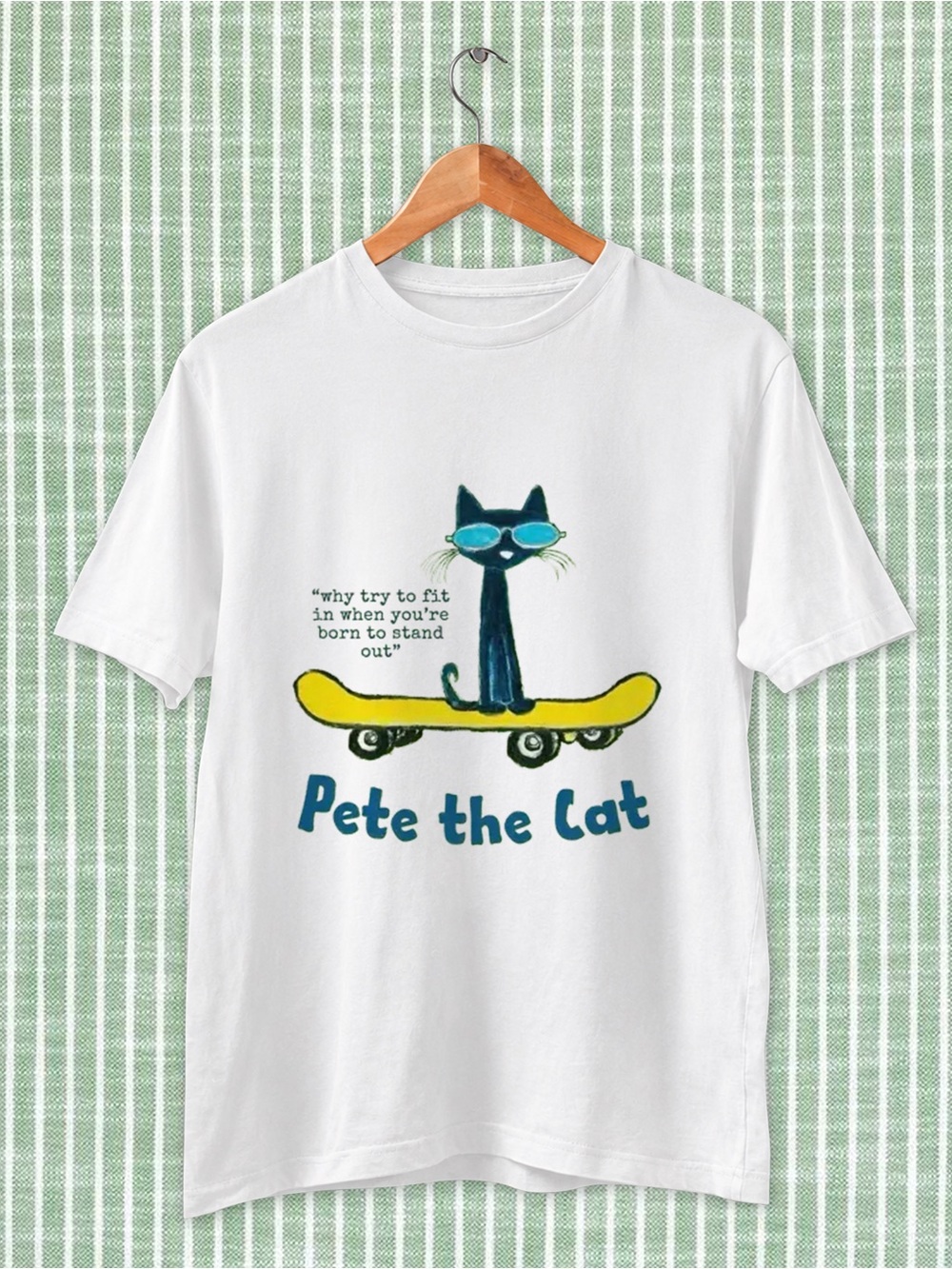 The Pete Cat shirt, White Graphic Tee with Yellow Skateboard #petecat #cat